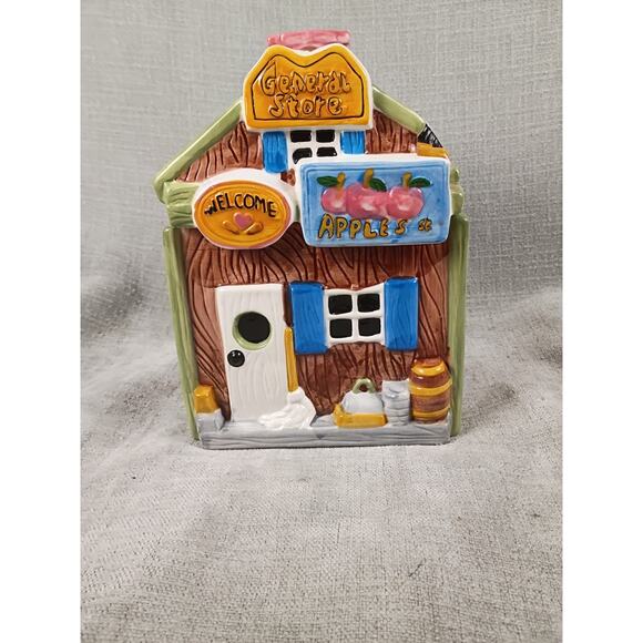 GKRO Ceramic Cookie Jar Retired Little Village General Store 10 x 7 New Open Box - Picture 6 of 16
